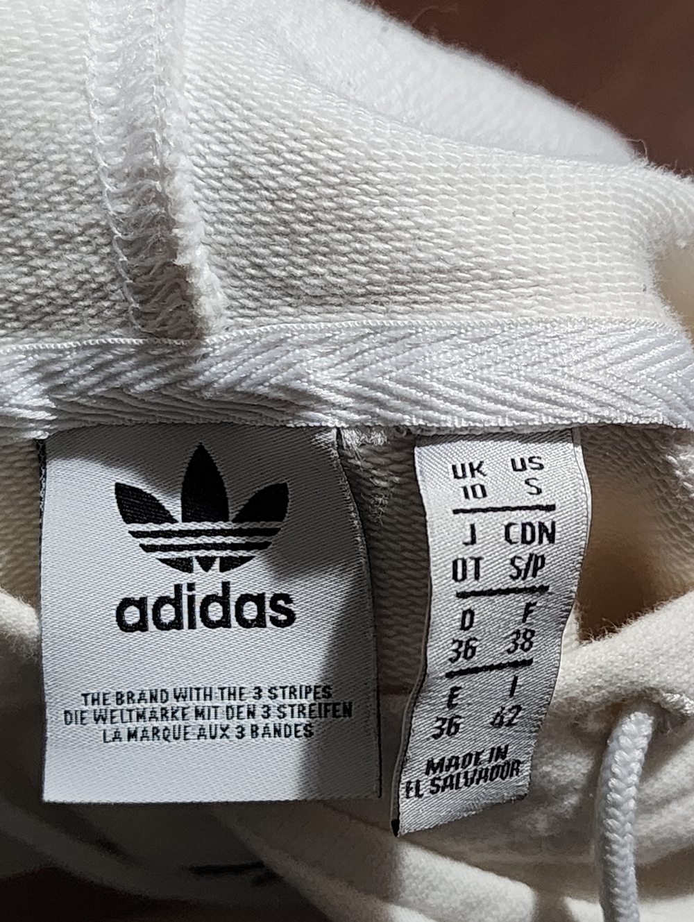 Adidas White Cropped Hoodie with Black 3-Stripes - Picture 9 of 10
